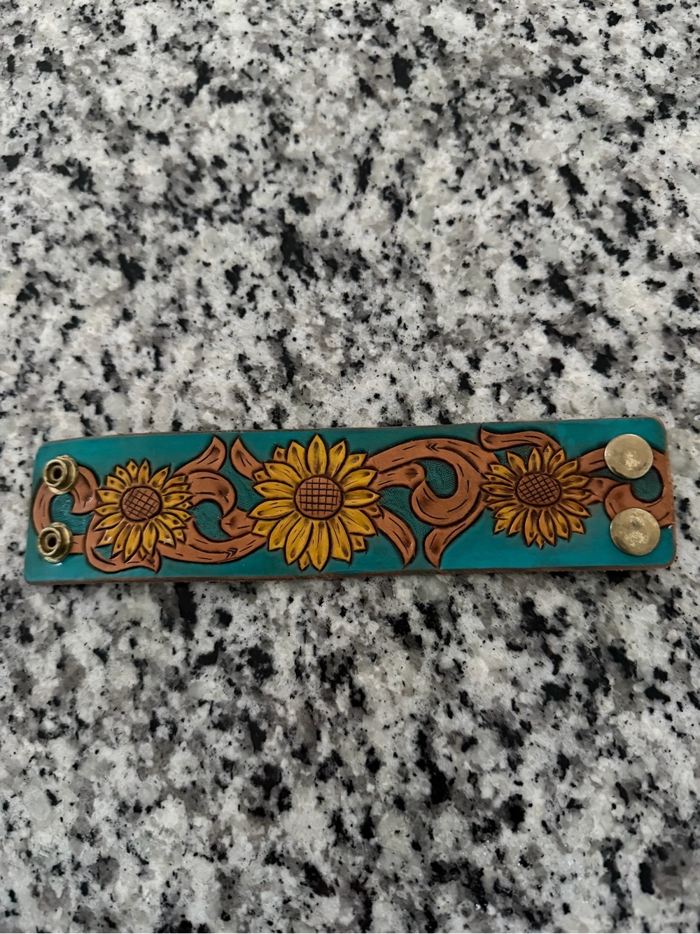 Turquoise Leather Sunflower Snap Bracelet